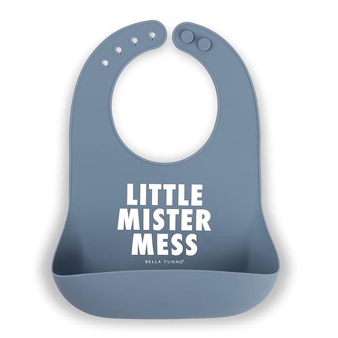 Baby Bib for Eating by Bella Tunno, Waterproof Silicone Bib with Large Food Catcher, Adjustable Fit for Babies 4-12 months & Toddlers 1-3 Years, Boys & Girls, Little Mister Mess-CubbioJoy