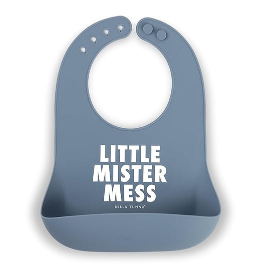 Baby Bib for Eating by Bella Tunno, Waterproof Silicone Bib with Large Food Catcher, Adjustable Fit for Babies 4-12 months & Toddlers 1-3 Years, Boys & Girls, Little Mister Mess-CubbioJoy