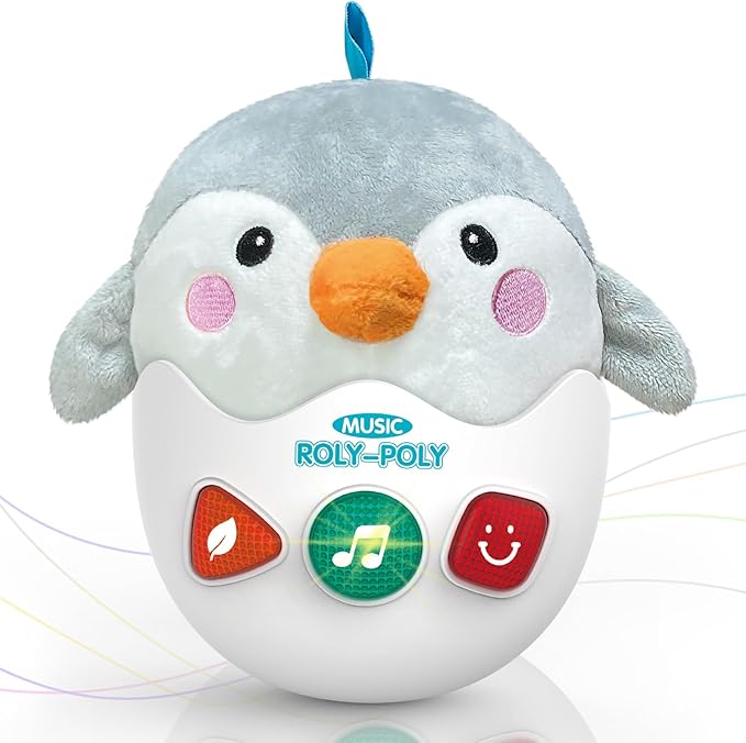 Infant Toys 0-3-6-12 Months Shower Gifts, Plush Cute Stuffed Animal Penguin Musical Baby Tummy Toys with Light & Sounds, Roly-Poly Easter Birthday Gift for Newborn Boys & Girls-CubbioJoy
