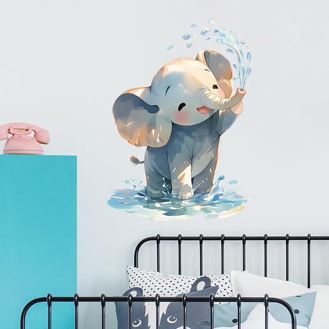 Cartoon Baby Elephant Wall Decals Removable Animal Vinyl Stickers for Nursery Bathroom and Kids Playroom Water Play Decor Peel and Stick Wall Art-CubbioJoy