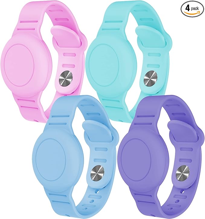 4 Pack Waterproof Bracelet for AirTag Kids, Hidden Silicone Wristband for AirTag, GPS Tracker Case for Air Tag Holder Strap Band for Child Toddler, Secure Anti-Loss Protection-CubbioJoy