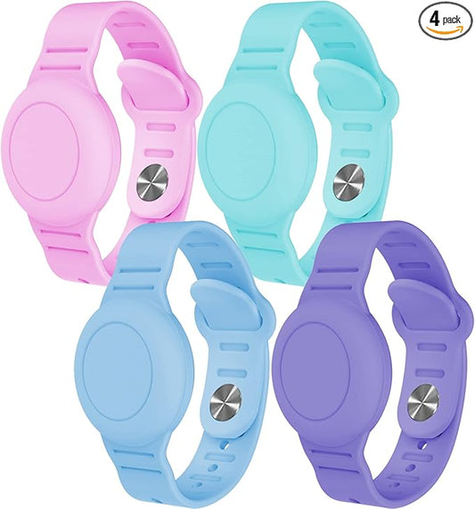 4 Pack Waterproof Bracelet for AirTag Kids, Hidden Silicone Wristband for AirTag, GPS Tracker Case for Air Tag Holder Strap Band for Child Toddler, Secure Anti-Loss Protection-CubbioJoy