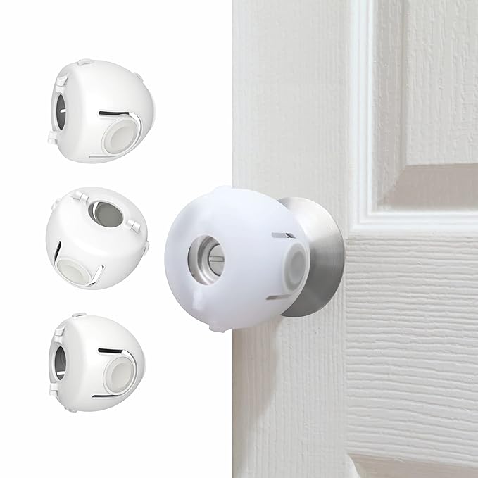 Child Proof Door Knob Covers, Door Knob Safety Cover for Kids, Baby Proof Safety Locks for Doors, 4 Pack/White-CubbioJoy