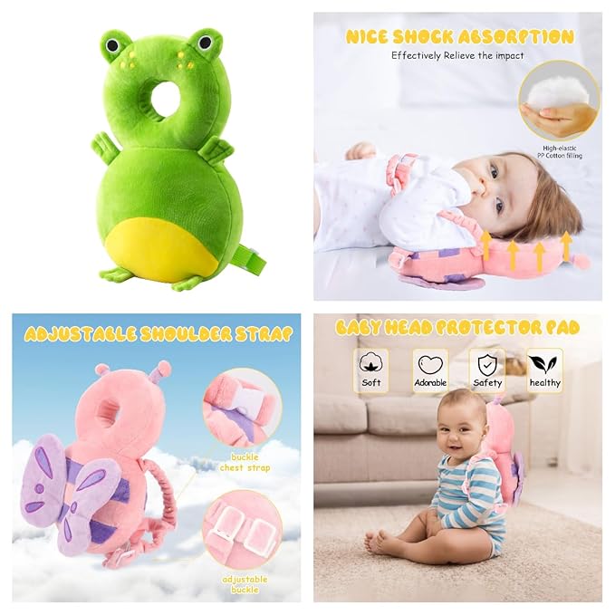 Baby Head Protection Backpack - Soft & Comfortable, Cute Cartoon Design (Q77-Frogs)-CubbioJoy