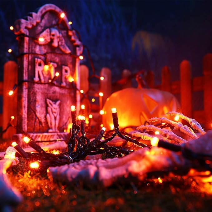 Brizled Orange Halloween Lights, 33ft 100 LED 5mm Wide Angle Orange Halloween String Lights, 120V UL Certified Connectable Mini Amber Light String for Tree Party Home Indoor Outdoor Decor, Black Wire-CubbioJoy
