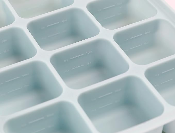 Baby Food Storage Silicone Cubes with Clip-On Lid Freezer Tray Baby Food Soups Purees Ice Easy and Safe Design Made in Korea(12 Sand Beige)-CubbioJoy