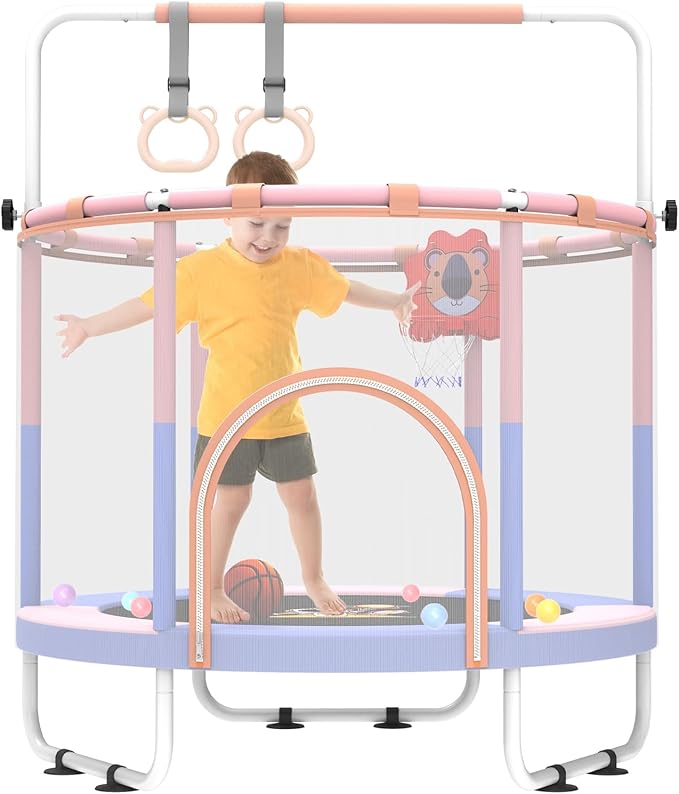 60'' Toddler Trampoline with Safety Enclosure Net, Trampoline for Kids Certified by ASTM USA 2-8 Year Old for Indoor, Lawn Garden-CubbioJoy