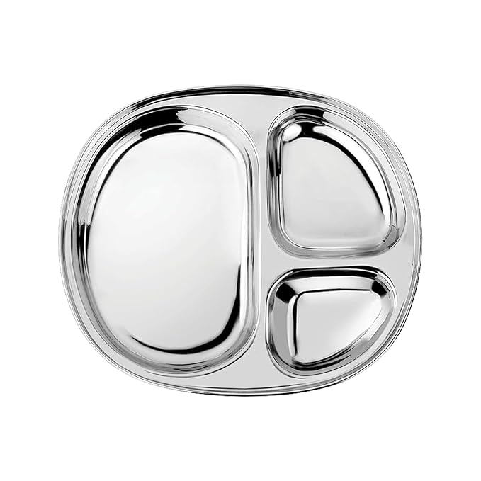 Ahimsa Stainless Steel Kids Plates - Divided Toddler Plates, Pediatrician Designed, Non Toxic Toddler Plate, Camping Plate, BPA Free & Dishwasher Safe (Single)-CubbioJoy