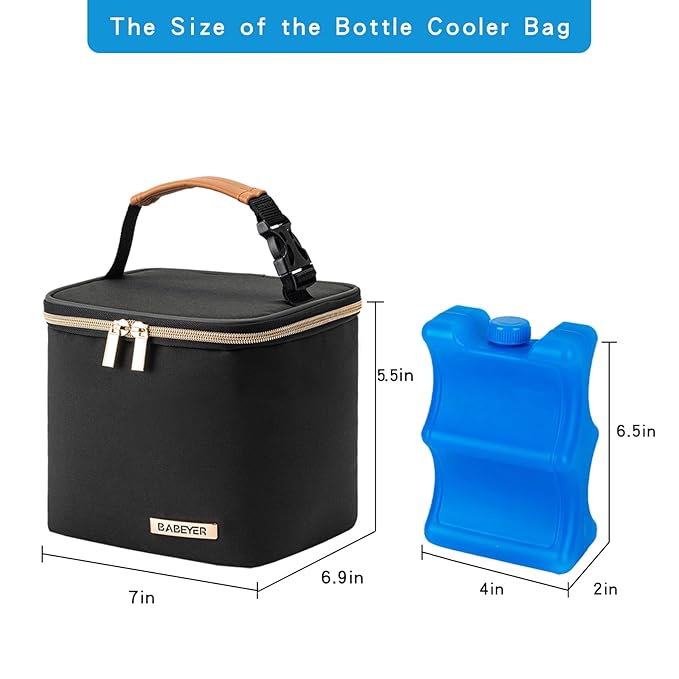 Insulated Bottle Bag with Ice Pack Fits 4 Large Baby Bottles Up to 5 Ounce, Cooler Bag Great for Nursing Mom Daycare-Black-CubbioJoy