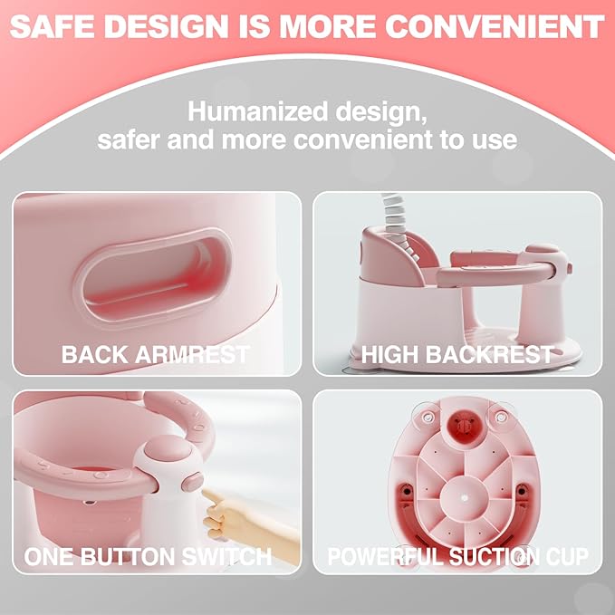 Baby Bath Seat, Bath Seat for Baby 6 Month & up, Baby Bath tub Seat with Suction Cups, Non-Slip, Detachable, Pink-CubbioJoy