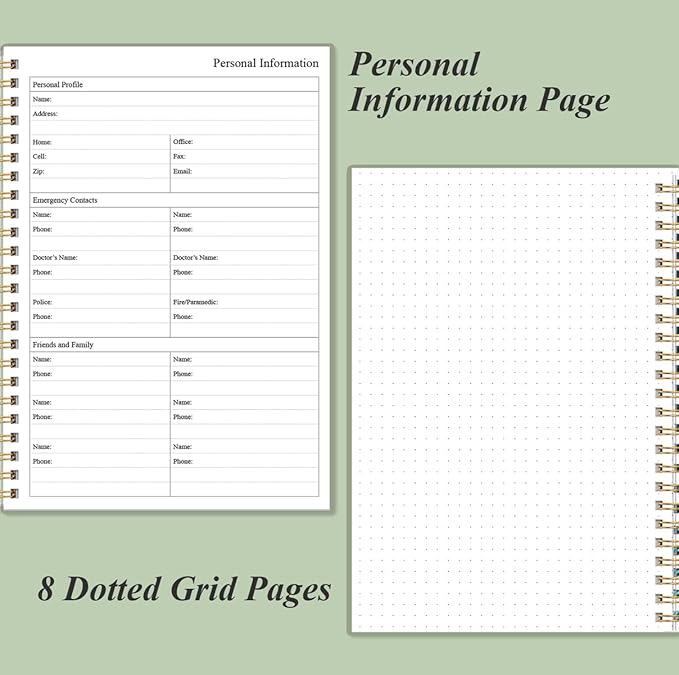Daily Planner Undated - B5 To Do List Notebook Hourly Schedules, Spiral Appointment Planner for Women and Men, PVC Hardcover, Inner Pocket, Elastic Closure, 7" x 10", Green-CubbioJoy