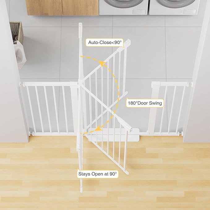 Cumbor 36" Extra Tall Baby Gate for Stairs, 29.7-54.2" Extra Wide Dog Gate for Doorways Hallways, Pressure Mounted Child Gate for Wide Opening, Auto Close Personal Safety for Babies and Pets, White-CubbioJoy