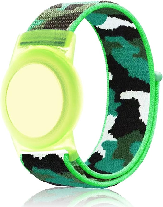Compatible with Apple AirTag Bracelet for Kids, Camo Nylon Air Tag Wristband, Protective Case for Airtag GPS Tracker Holder, Adjustable Anti Lost Watch Band for Toddler Child Elder (Dark Green)-CubbioJoy
