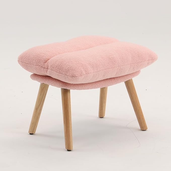 Boucle Rocking Chair with Ottoman and Pillow, Sherpa Furry Accent Arm Chair Lounger, Teddy Fabric Glider Rocker Chair for Living Room/Bedroom/Nursery, High Back, Pink-CubbioJoy