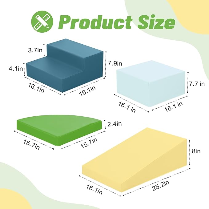 6-Piece Soft PU Leather Toddlers Climbing Toys, Baby Foam Climbing Blocks for Toddlers 3, Foam Play Gym Climbing Structures, Indoor Climb and Crawl Activity Play Set (Light Blue and Green)-CubbioJoy