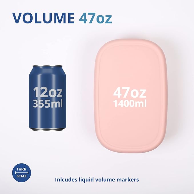 BLUE GINKGO Nesting Silicone Containers - Large Silicone Food Storage Container | BPA Free, Airtight, Dishwasher and Freezer Safe (47.5 oz) - Pink-CubbioJoy