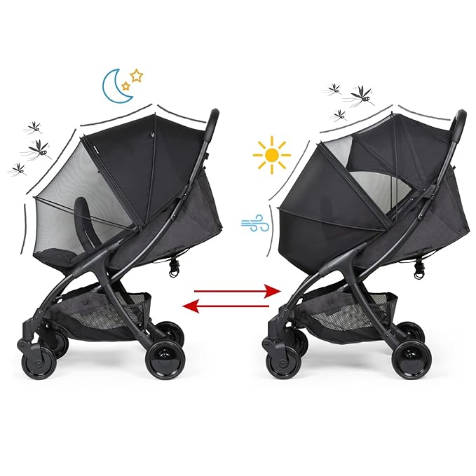 Beberoad Love Universal Stroller Sun Shade & Mosquito Net – 2-in-1 Baby Stroller Cover with UV Protection & 2-Way Zipper for Infant Carriages, Prams, and Travel Strollers (Black)-CubbioJoy