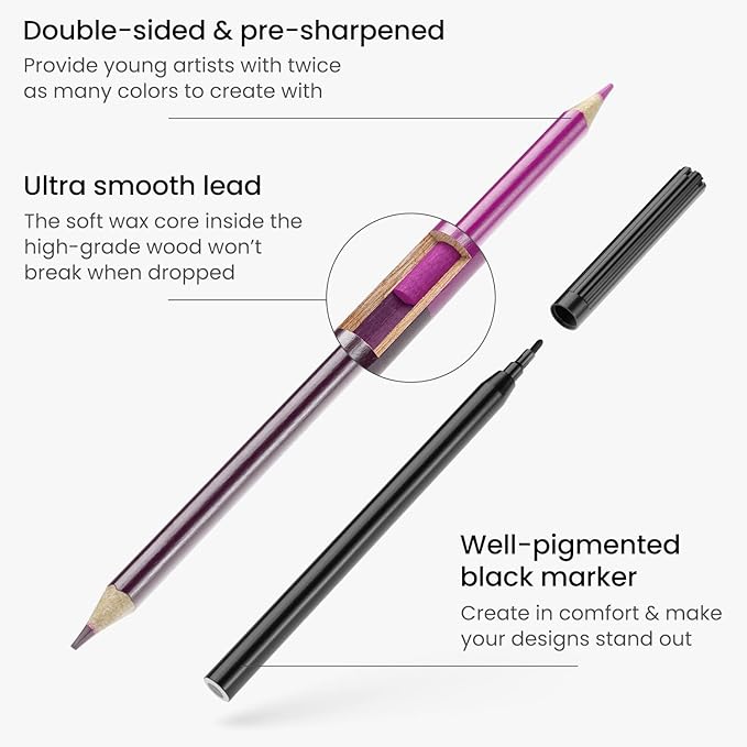 ARTEZA Kids Coloring Book and Colored Pencils Kit, 8.5x11 Inches, Sea Creature Illustrations, 50 Double-Sided Coloring Sheets, 100-lb Paper-CubbioJoy