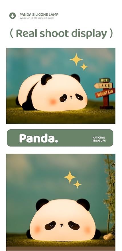 ATSUI Cute Panda Night Light, LED Squishy Novelty Animal Night Lamp, Food Grade Silicone 3 Level Dimmable Nursery Nightlight for Desk Decor, Funny Gifts Stuff for Boys Girls Baby, White Elephant Gifts-CubbioJoy