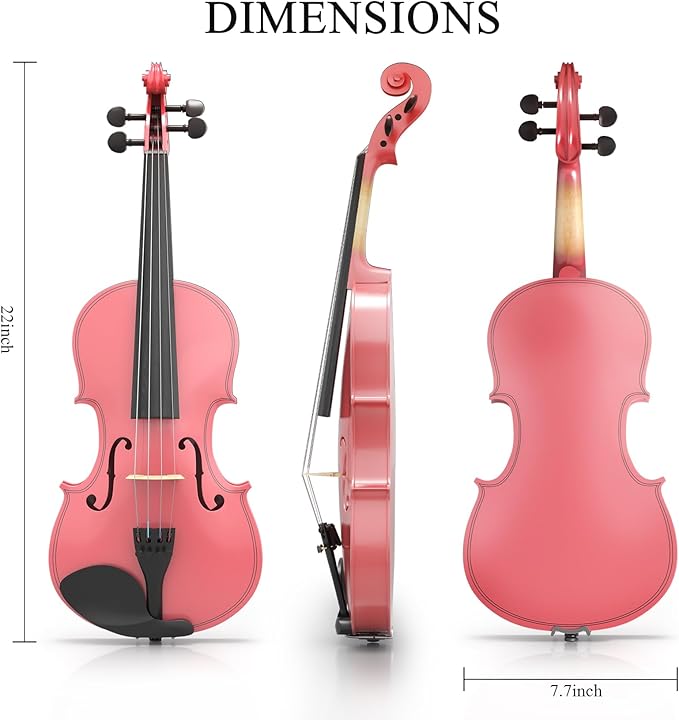 3/4 Violin Kit, Beginner Violin for Kids, Students, Complete Kids Violins Set with Case, Bow, Rosin, Ideal for Kids Violinss Beginner Ages 9-12, Rose Pink-CubbioJoy