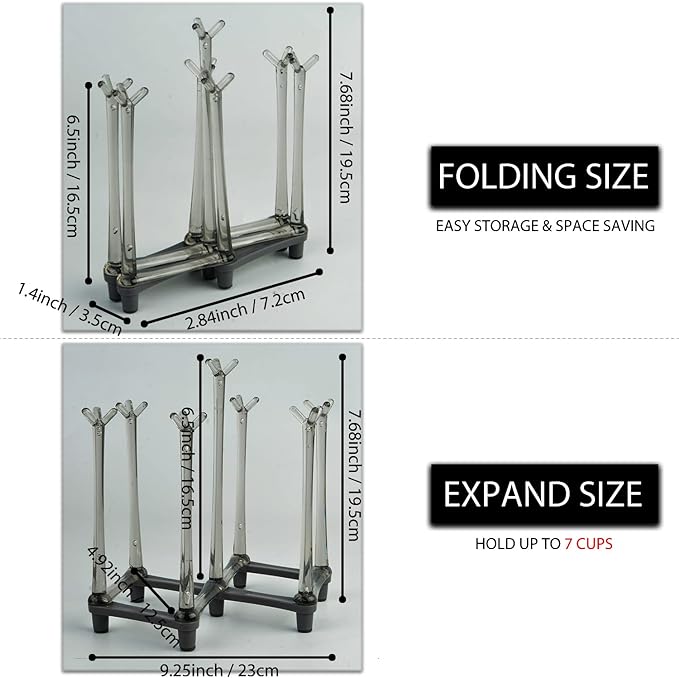 2 Pcs Cup Drying Racks Set, Retractable Drinking Glass & Baby Bottle Drainer Stand, PP Material Mug Draining Organizer, Kitchen Countertop Dishes Holder, Gray-CubbioJoy