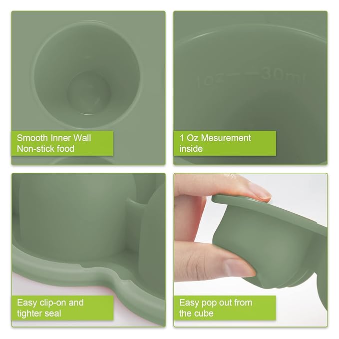 Baby Food Storage Container - 1.5oz x 12 Pods Silicone Freezer Tray with Lid for Homemade Baby Food, Fruit Purees, Vegetable & Breast Milk (Green)-CubbioJoy