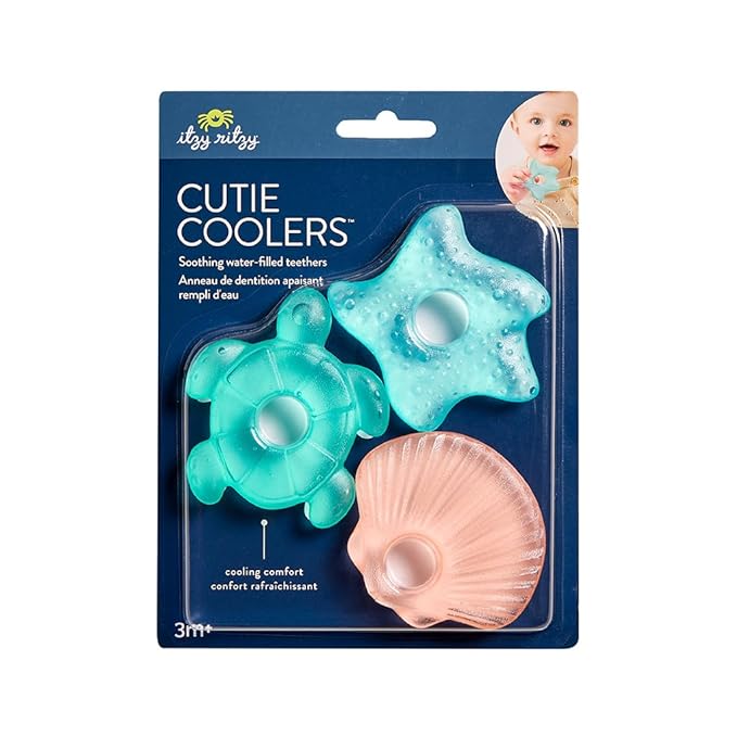 Itzy Ritzy Water-Filled Teethers - Cold Cutie Coolers Textured On Both Sides to Massage Sore Gums & Emerging Teeth - Can Be Chilled in Refrigerator, Set of 3 Seaside Water Teethers-CubbioJoy