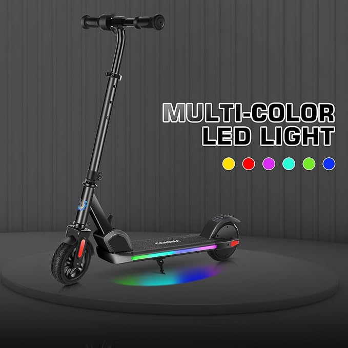 Caroma Electric Scooter for Kids Ages 6-12,150W/180WMotor,10 MPH Max Speed & 7 Miles,Colorful Lights,Adjustable Height & Speed,LED Display,Foldable Kids Electric Scooter 132 Lbs Max Load,Idea Gift-CubbioJoy