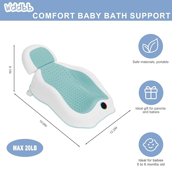 Baby Bath Support,Ideal for Babies Less Than 6 Months Old,with Thermometer-Adjustable Slope Newborn Bathtub, Baby tubs for Baby tubs for Newborn Essentials Must Haves (Green)-CubbioJoy