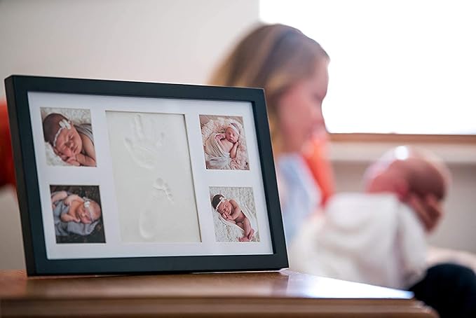 Baby Hand and Footprint Kit - Newborn Keepsake Picture Frame, Inkless Foot & Handprint Clay Mold - Baby Registry, New Mom Baby Shower, Gender Reveal Gift, Personalized Boy or Girl Nursery Photo Prints (Large, Black)-CubbioJoy