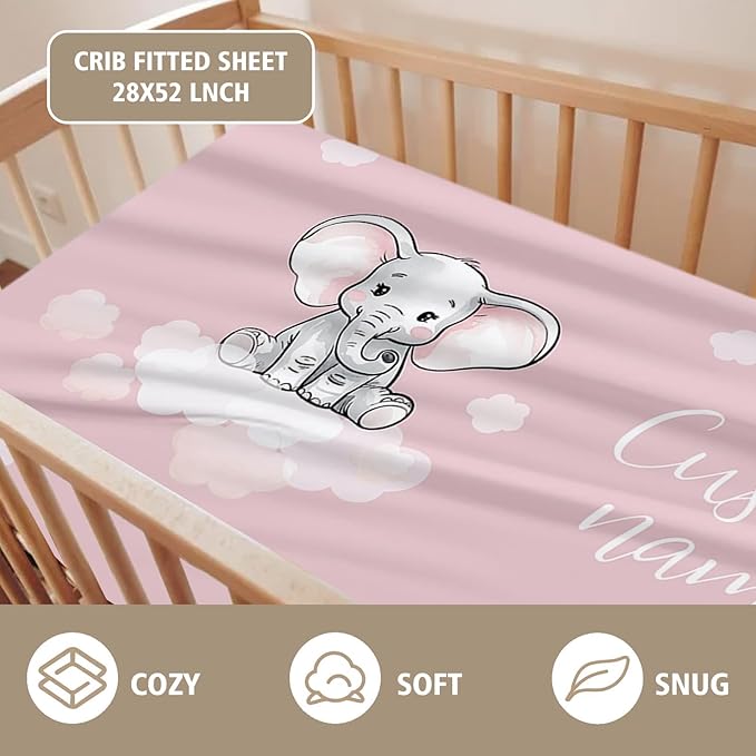 Custom Name Crib Bedding Set - Starry Sky Elephant Design, Personalized Baby Nursery Bedding 3-Piece Set– Soft Blanket, Fitted Sheet, Changing Pad Cover – for Newborns Girls Nursery Gifts-CubbioJoy