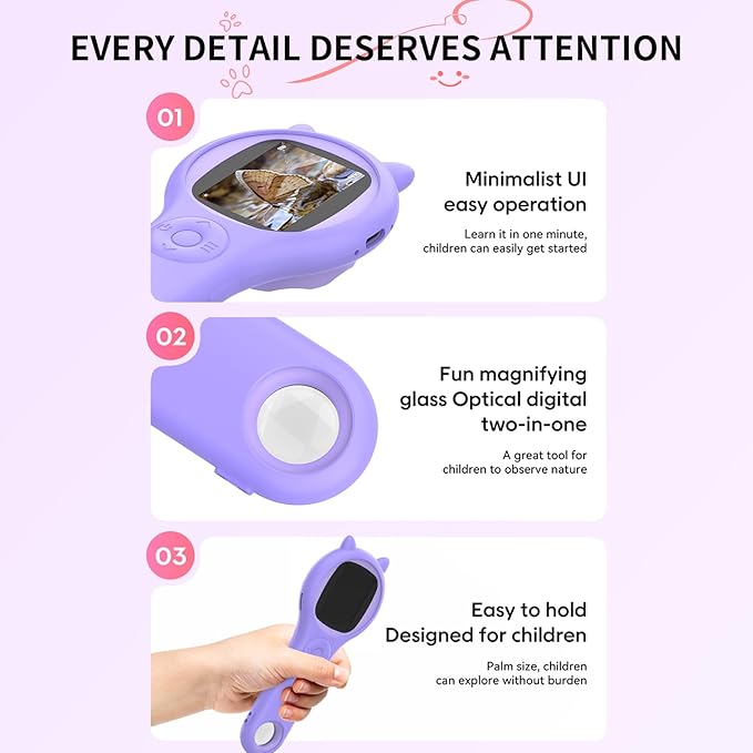 2Pcs Purple Kids Microscope-200X Fixed Focus Miniscope Portable Handheld Pocket Microscope -Science Toy for Toddlers, Christmas Birthday Gifts for Age 5 6 7 8 9 10 11 12 Girls Boys-CubbioJoy