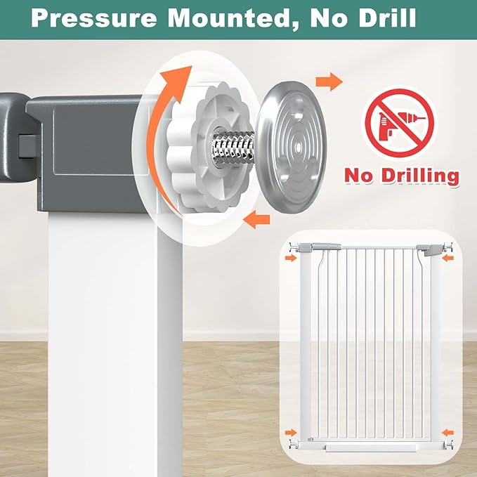 40.5" Extra Tall Baby Gate No Drill, 49.2"-54.7" Extra Wide Dog Gate Indoor, Pressure Mounted Safety Child Gate, Auto Close Pet Gate for Stairs Doorways Walk Through, White-CubbioJoy