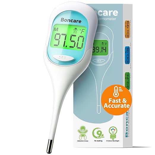Boncare 9 Seconds Digital Basal Thermometer - Accurate Oral & Rectal Thermometer for Adults & Kids, Fever Alarm, Large Display (Blue)-CubbioJoy