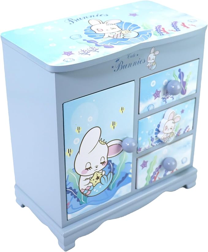 Children jewelry box for girls blue Cute bunny girls jewelry box Little girl birthday christmas Gift kids jewelry box-CubbioJoy