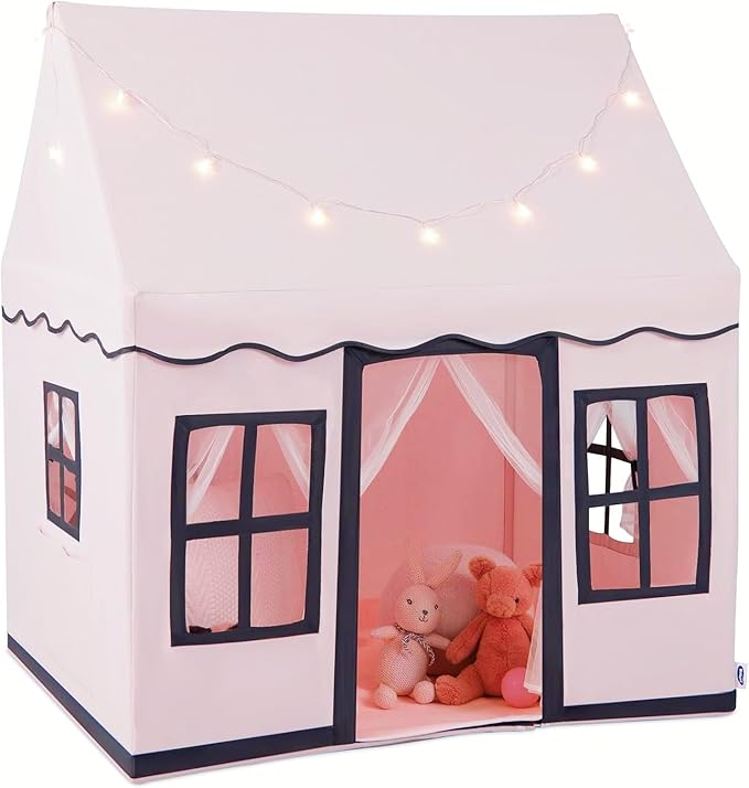 INFANS Kids Play Tent with Washable Mat Star Light Windows, Anti-Trip Large Playhouse Toys for Children Boys Girls, Indoor Outdoor Princess Tents Castle for Toddlers (Pink)-CubbioJoy