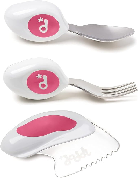 doddl Toddler Utensils, Ergonomic Fork Spoon and Knife Set for Self Feeding, Stainless Steel Silverware for 1-3 Year Olds, BPA Free, Dishwasher Safe (Magenta)-CubbioJoy