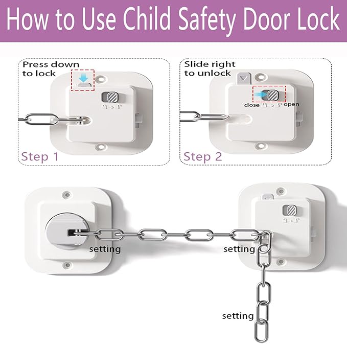 Child Proof Door Lock with Adjustable Strap, 3M Adhesive Safety Locks for Baby & Pets, No Tools Needed 4 Pack-CubbioJoy