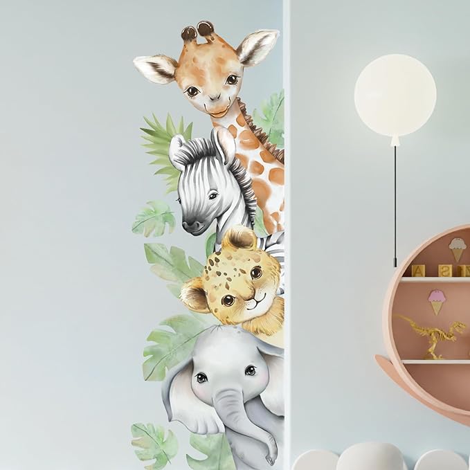 44.88x 15.75 Inch Watercolor Animal Wall Decals Jungle Animal Wall Stickers Tiger Elephant Giraffe Removable Peel and Stick Wall Decals for Nursery Playroom Bedroom Classroom Kindergarten Wall Decor-CubbioJoy