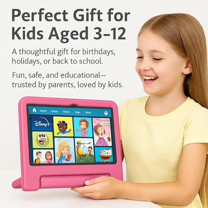 10.1" Kids Tablet Android 14 | 64GB Octa-Core 8GB RAM | Shockproof Case & Parental Control | 12H Fast Charge | HD Display w/Google Kids Space & Educational Apps | WiFi 6/Bluetooth/GPS | Ages 3-12-CubbioJoy