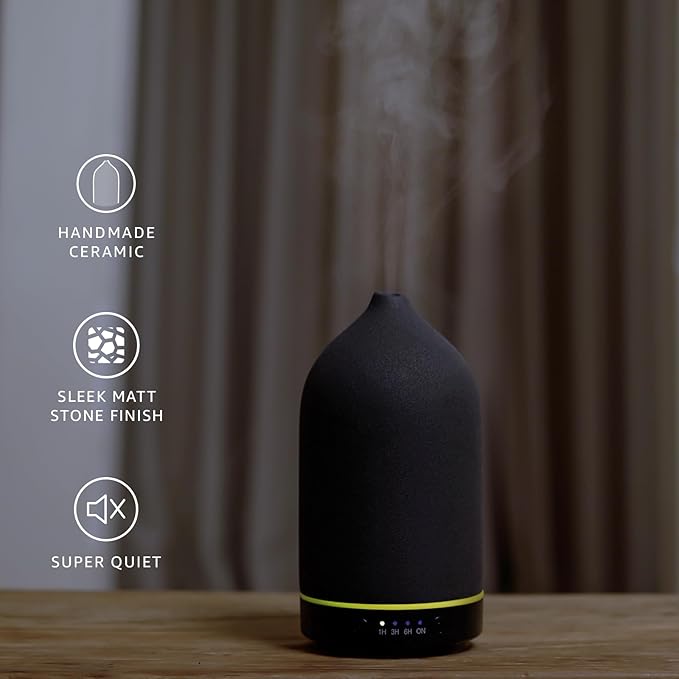 200ML Ceramic Essential Oil Diffuser - Ultrasonic Aromatherapy & Humidifier with 7-Color LED Lights, Auto Shut-Off, Black, 1H/3H/6H Timer | Scent for Home, Office, Yoga-CubbioJoy