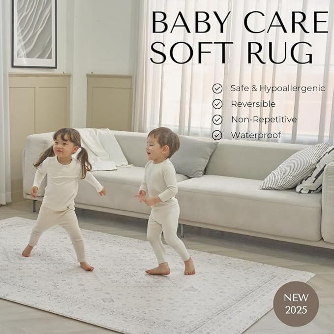 Baby Care Soft Rug (Prestige, Ikat - Persia) 98'' x 59'' Original One-Piece Reversible Rollable Waterproof Play Mat for Infants, Babies, Toddler, and Kids-CubbioJoy