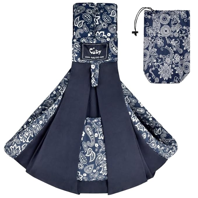 CUBY Wrap Baby Sling Carrier, Baby Wraps Sling Carrier Adjustable Breathable Lightweight Easy to Wearing - Baby Slings for Newborn Infant Toddler Front & Hip Carry Up to 40lbs (Dark Blue Floral)-CubbioJoy