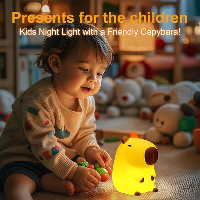 Capybara Little Night Light for Kids, Portable USB Rechargeable Animal Lamps Touch Control Lamp, Silicone Night Light with Timing Function,Children's Christmas Gifts-CubbioJoy