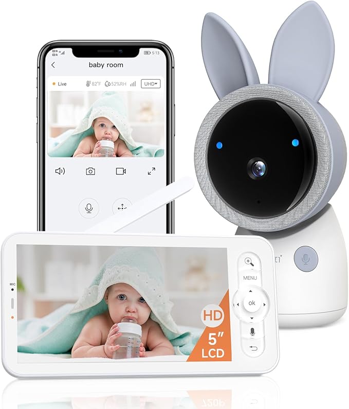 ARENTI Upgraded Baby Monitor, 4MP 2.4G&5G WiFi Baby Camera Monitor, Infrared Night Vision, Night Light, 2-Way Audio, Cry&Motion Detection, Temp&Humidity Sensor, App Control-CubbioJoy