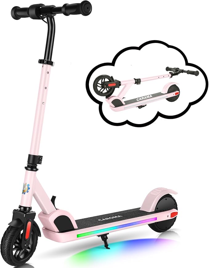 Caroma Electric Scooter for Kids Ages 6-12,150W/180WMotor,10 MPH Max Speed & 7 Miles,Colorful Lights,Adjustable Height & Speed,LED Display,Foldable Kids Electric Scooter 132 Lbs Max Load,Idea Gift-CubbioJoy