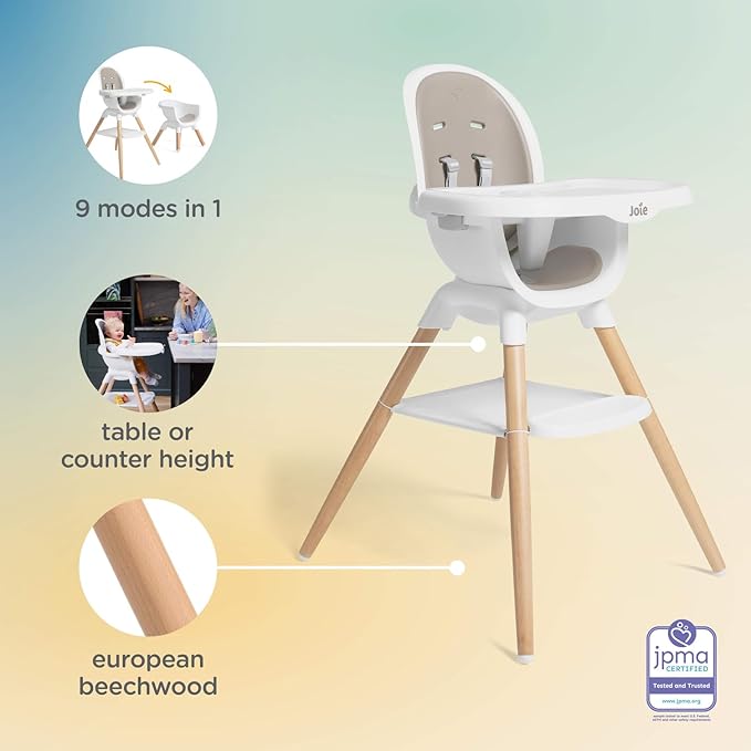 Joie Chai Multi-Mode Highchair - European Beech Wood, Convertible, 9+ Modes, Birth up to 60 lb. (Lola)-CubbioJoy