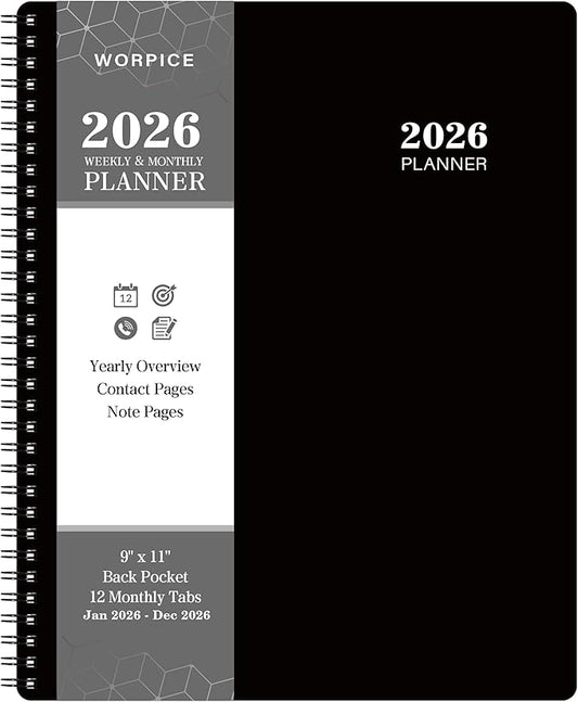 2026 Planner - 9” × 11”, 2026 Weekly and Monthly Planner, from JAN. 2026 to DEC. 2026, Inner Pocket, Premium Paper, Twin-wire Binding, Make Your Life Productive - Black-CubbioJoy