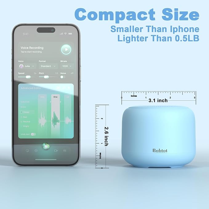 Bobtot Portable Bluetooth Speakers with Strap Easy to Carry, Wireless IPX5 Waterproof Mini Speaker with Loud Stereo Sound, 20 Hours Playtime, Rechargeable Battery, Built-in Microphone, Blue-CubbioJoy