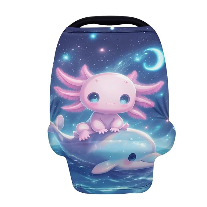 Binienty Axolotl Infants Carseat Canopies for Women, Dolphin Animal Print Nursing Breastfeeding Cover Stretchable for Stroller/Shopping Cart-CubbioJoy